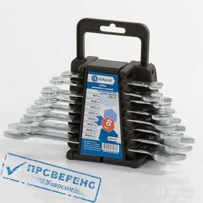 Набор ключей рожковых КОБАЛЬТ 020201-08 (8 шт.) держатель