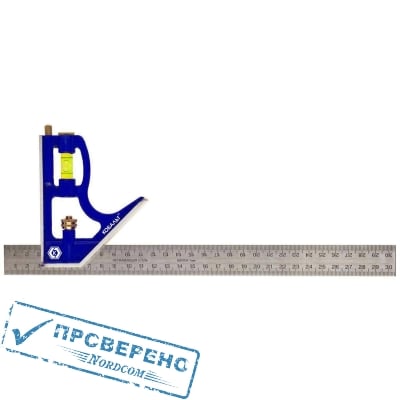 Угольник КОБАЛЬТ с уровнем 300 мм, нерж.сталь