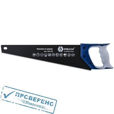Ножовка по дереву КОБАЛЬТ 450 мм, 7 TPI, тефлоновое покрытие закаленный зуб, 3D-заточка, двухкомпонентная рукоятка