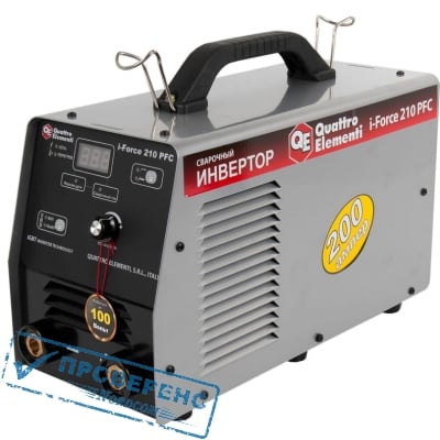 Аппарат электродной сварки, инвертор QUATTRO ELEMENTI i-FORCE 210 PFC (200A, ПВ 100%, до 5 мм, Дисплей, TIG-Lift, работа от 100 Вольт) ПРОФИ