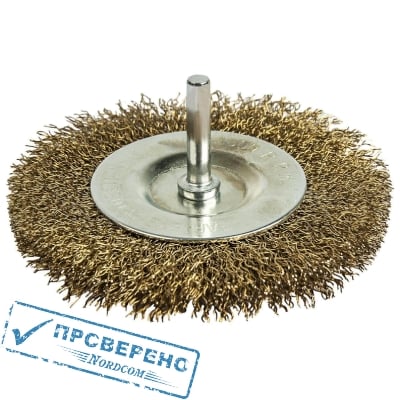 Кордщетка дисковая для дрели (мягкий латунный ворс) 100мм, хв. 6мм, ПРАКТИКА