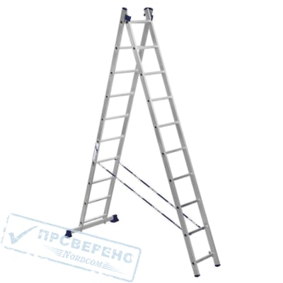 Двухсторонняя алюминиевая телескопическая лестница Алюмет 2х10 ступеней