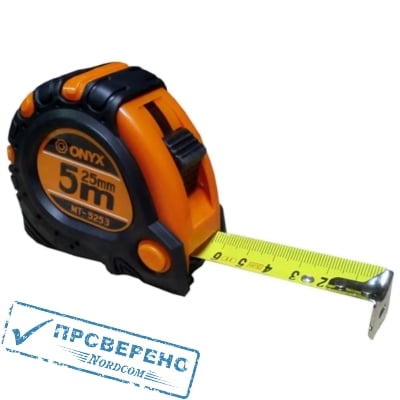 Рулетка 5м х 25мм (обрезин) ONYX (MT-5253)