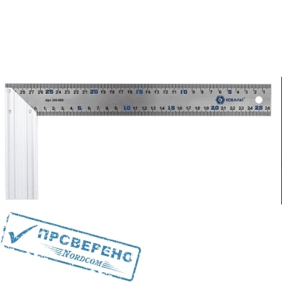 Угольник КОБАЛЬТ столярный 300 мм, нерж.сталь , алюминиевое основание